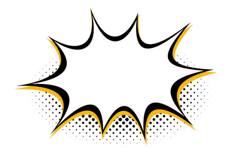 A speech bubble edged with a flame-like halftone pattern in black and yellow, ideal for conveying heated conversations or dramatic announcements.のイラスト素材