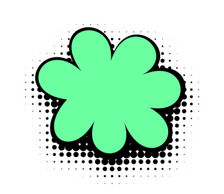 A mint green floral graphic with a pop art feel stands out with bold black contours against a white background, punctuated by a halftone dot pattern for added visual interest.のイラスト素材