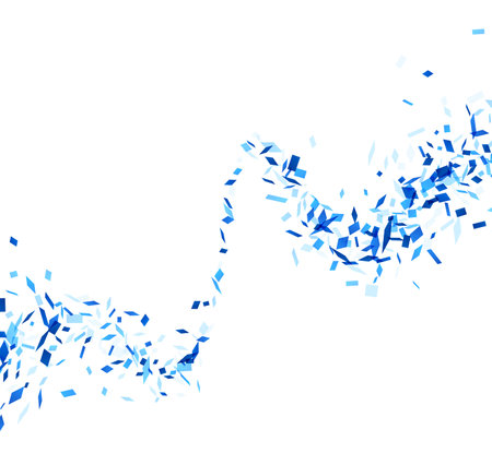 A dynamic wave composed of scattered blue crystal fragments, conveying a sense of motion and energy, reminiscent of breaking waves or digital disruption.のイラスト素材