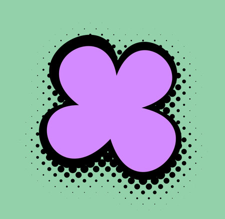 This image features a playful purple petal design with a bold black outline, popping against a soft mint green background with a retro halftone pattern.のイラスト素材