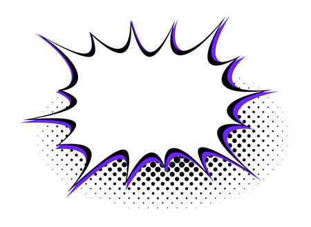A speech bubble edged with a flame-like halftone pattern in black and purple, ideal for conveying heated conversations or dramatic announcements.のイラスト素材