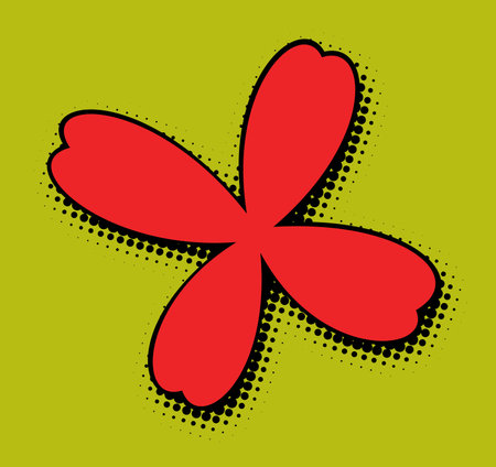A vivid red flower silhouette stands out on a lime green background, with a dotted pattern adding depth and a retro vibe to the bold, minimalist design.のイラスト素材