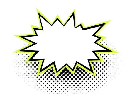 A bold white starburst framed with a jagged green and black outline, peppered with halftone dots against a subtle grey speckled backdrop, channeling a retro comic book flair.のイラスト素材