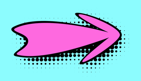 A dynamic pink arrow, outlined in bold black, punctuates an aqua backdrop with a halftone shadow effect, creating a striking image with a sense of movement in a pop art style.のイラスト素材