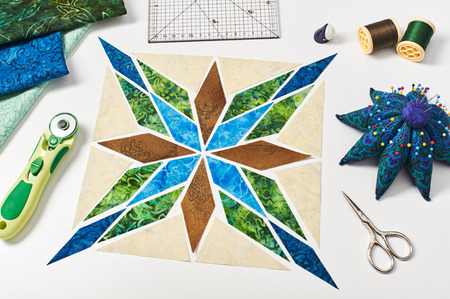 Design of  element quilt in progress, prepared cut pieces, top viewの写真素材