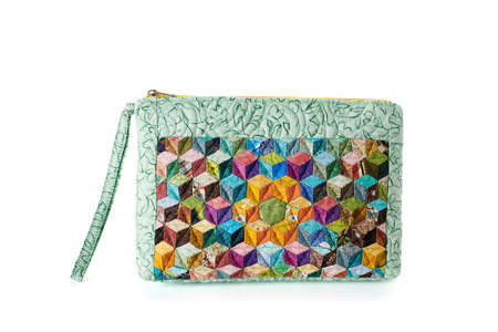 Multi-colored cubes pattern patchwork mini zipper bagの写真素材