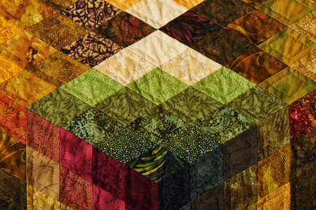 Detail of the quilt from diamond pieces of fabric