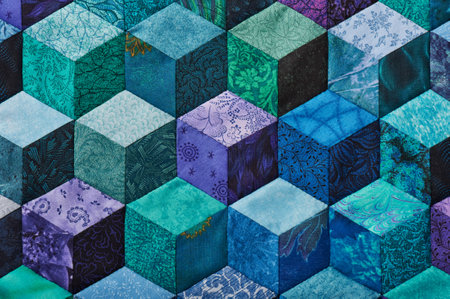 Detail of quilt sewn from rhombuses and has view 3D