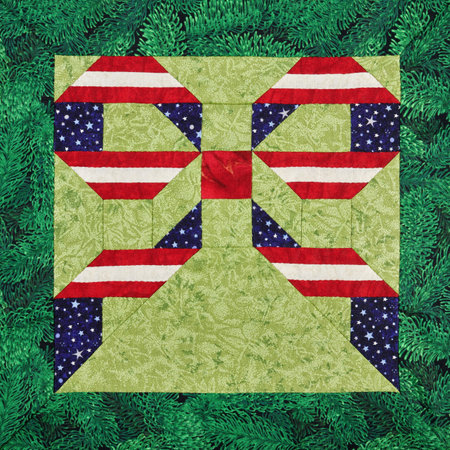 Patchwork block. Stars and stripes USA bowknot on a green backgroundの写真素材