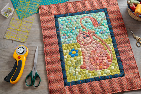 Mosaic mini quilt, sewing and quilting accessoriesの写真素材