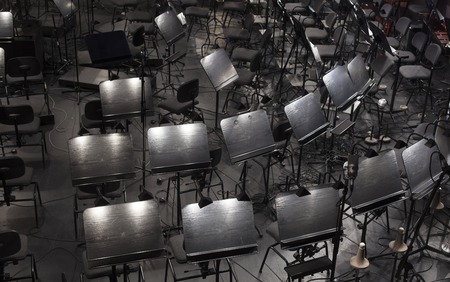 musical instruments on the stage and in the orchestra pitの写真素材