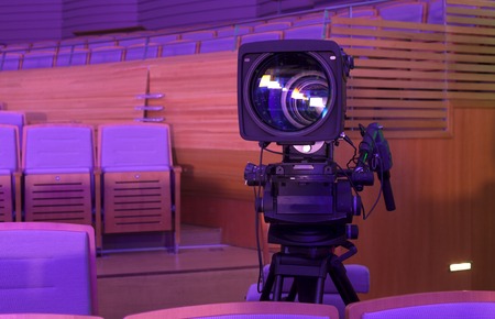 accessories for  video cameras. tv camera in a concert hall.