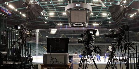 TV digital video camera for broadcast hockeyの写真素材