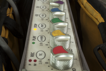 sound studio adjusting record equipment. switching and transmission of sound