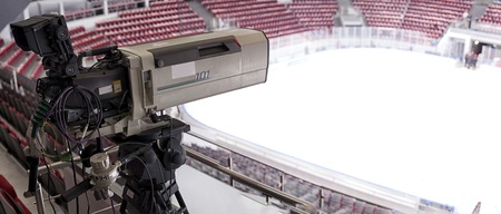 TV camera in the hockey palace of sportsの写真素材