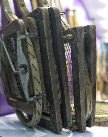Detail of vintage tennis racket, the beginning of the twentieth century, close-up.の写真素材