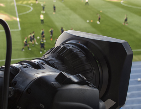 tv camera in the football stadium before the gameの写真素材