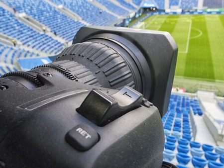 tv camera in the football stadium before the gameの写真素材