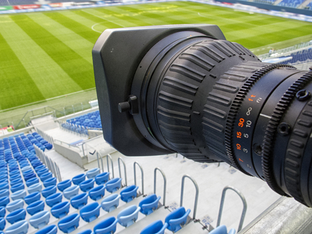tv camera in the football stadium before the gameの写真素材