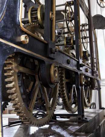 ancient mechanism of the tower clock, cogwheels in the clock