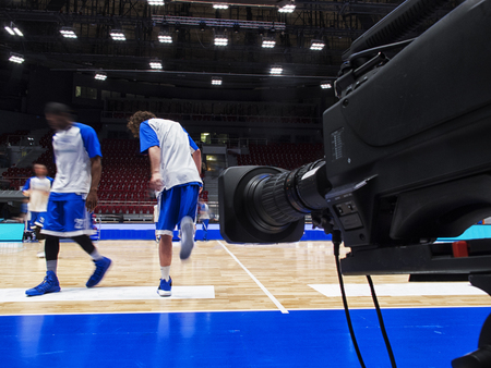 tv camera before the broadcast of the basketball match.の写真素材