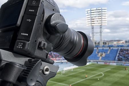 tv camera in the footballの写真素材