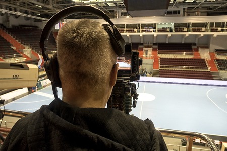 TV in the sports complex before the broadcast.の写真素材