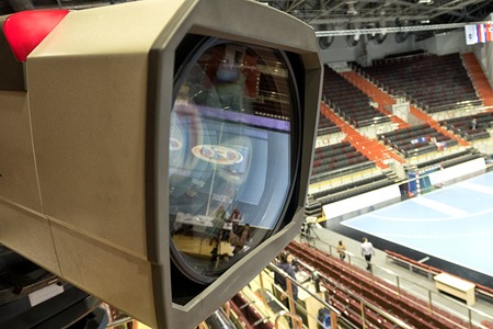 TV in the sports complex before the broadcast.の写真素材