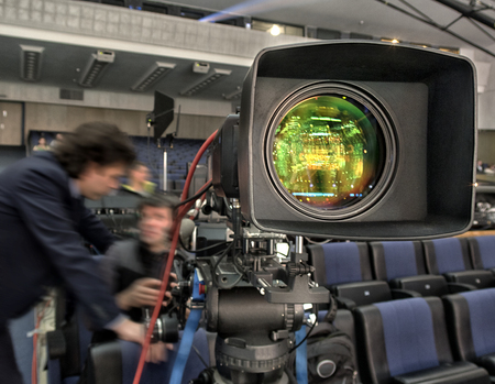 Professional digital video camera. Television broadcast from the theater.