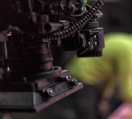A professional video camera, cinematography in the pavilion.