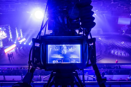 Octagonal for fights without rules, tv camera in competitions in mixed martial arts.の写真素材