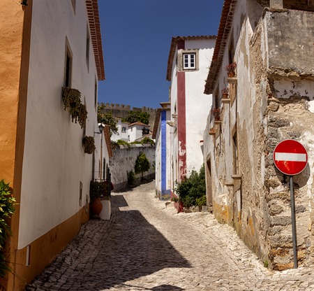 View of the beautiful medieval village of Obidos in the centre of Portugalの写真素材