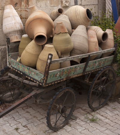Traditional Turkish handmade pots in a craft shopの写真素材