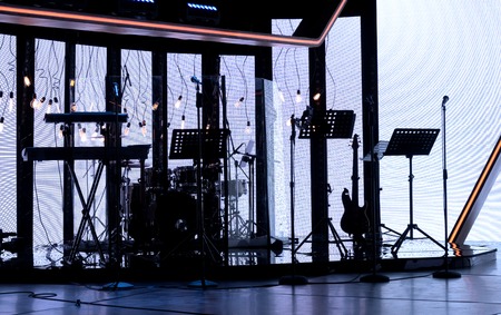 Musical instruments in an orchestra during a break.