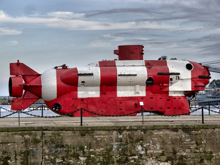 Military navy ships in a sea bayの写真素材