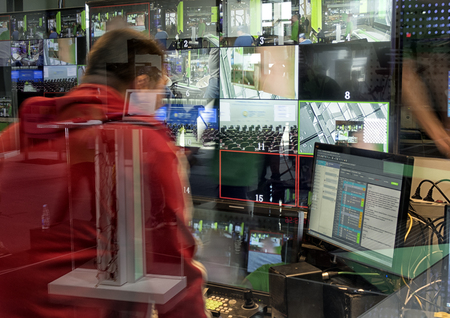 Professional digital video camera. cinematography in the pavilion.