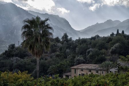 Island scenery, view of historic buildings, seascape panorama Majorca Spain, beautiful coast , Mediterranean Sea, Balearic Islands.の写真素材