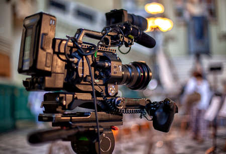 Film industry. detail of Video camera. Broadcasting and Recording with Digital Camera