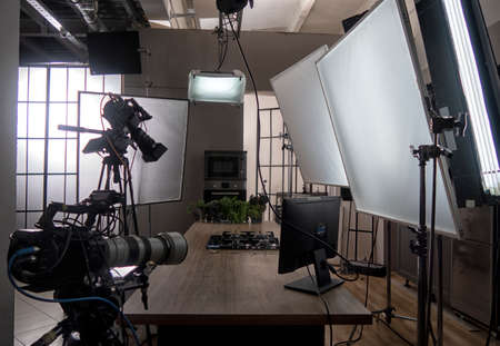 tv camera in the studio of the culinary program.の写真素材