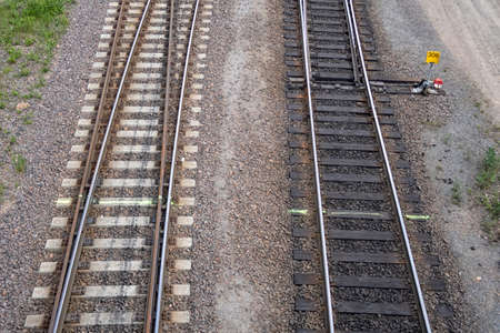 top perspective view on many railway track lines.