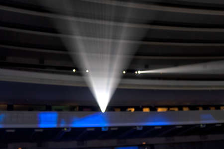 light at the concert. Stage lights on concert. Lighting equipment with multicolored beams.
