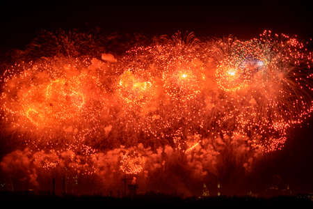 fireworks in the dark sky over Moscowの写真素材