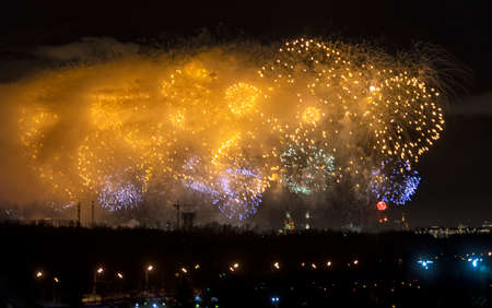 fireworks in the dark sky over Moscow