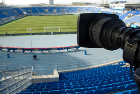 tv camera in the football stadium before the game.