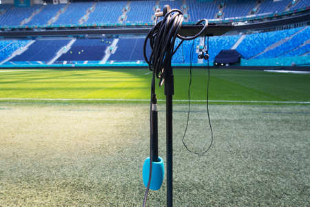 professional microphone and sound equipment at a sporting event.の写真素材