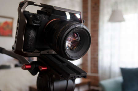 television camera in the studio before recording a culinary program.の写真素材