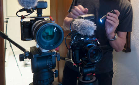 television camera in the studio before recording a culinary program.