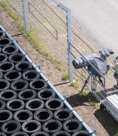 TV camera on the broadcast of motorcycle races. Professional digital video camera. accessories for 4k video cameras.の写真素材