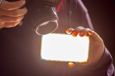 The professional studio lights on a black background. Studio lighting equipment.