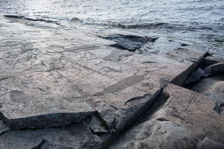 Ancient petroglyphs on Lake Onega, Kaleria, cape Devil's noseの写真素材